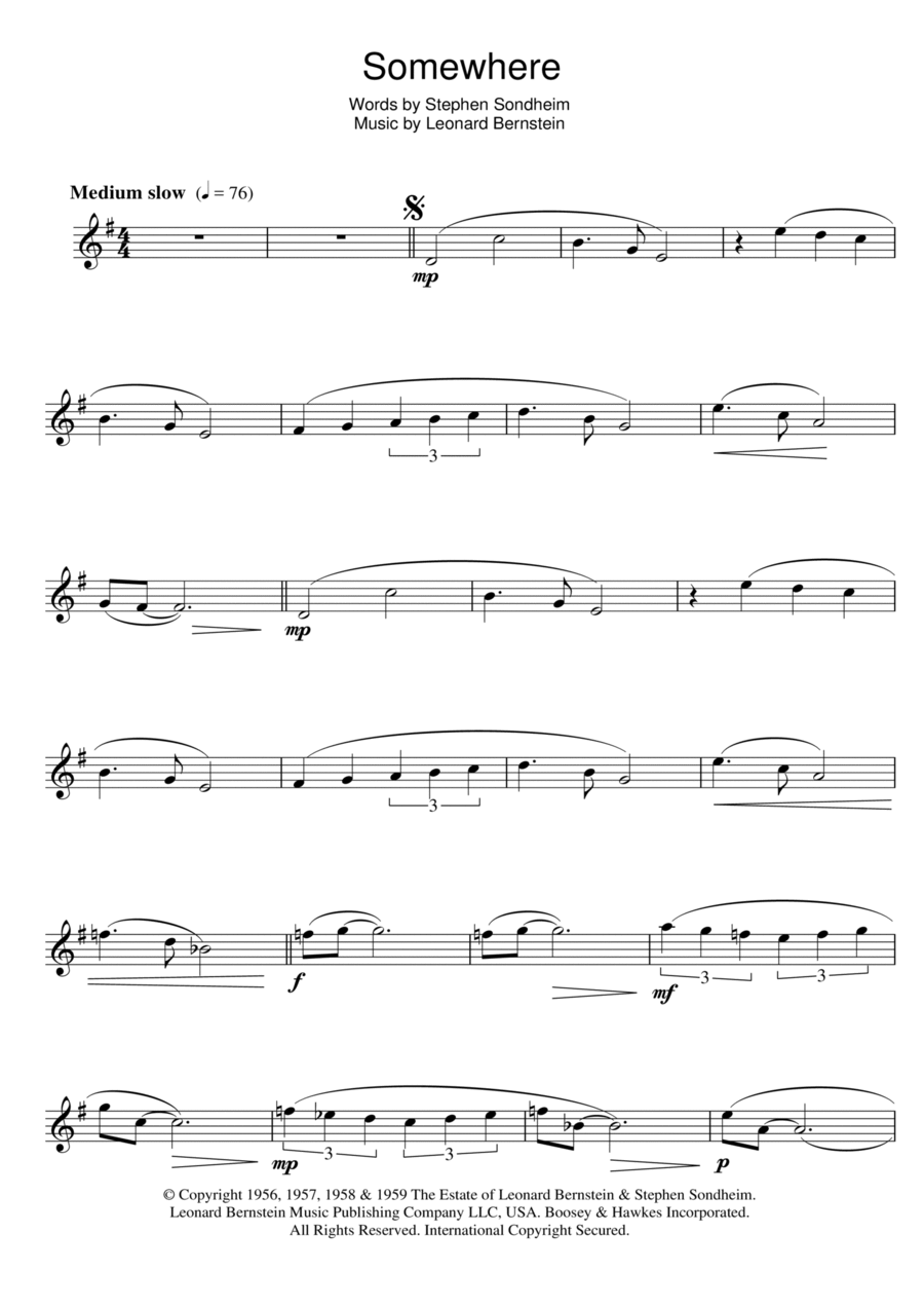Somewhere (from West Side Story) Flute Solo scores gallery preview page 1