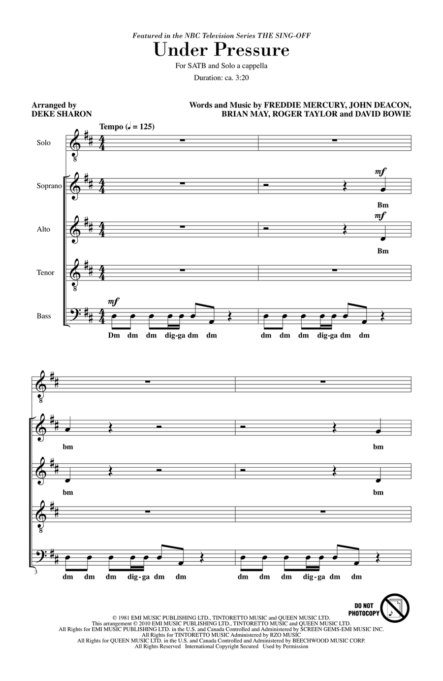 Under Pressure (from NBC's The Sing-Off) 4-Part scores gallery preview page 1