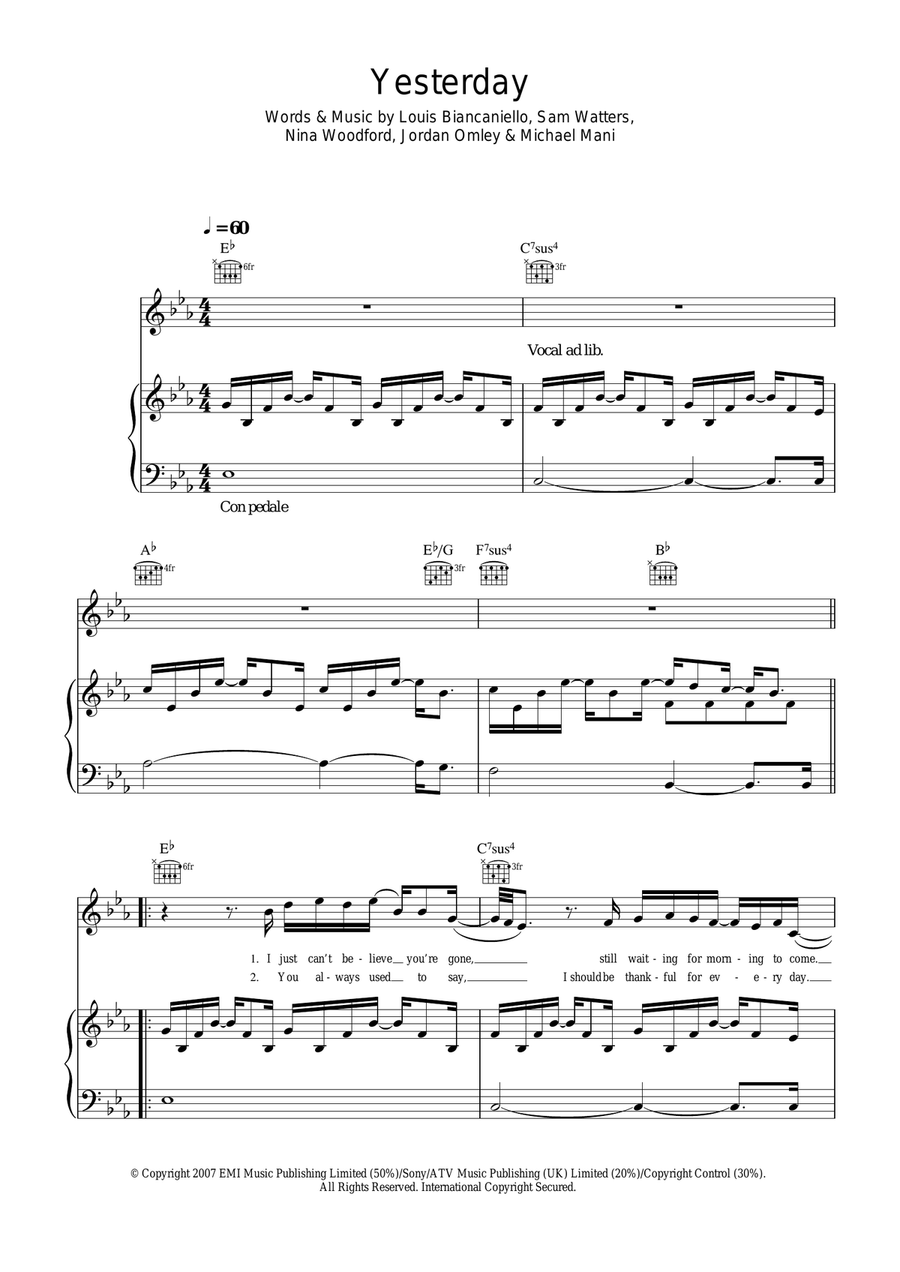 Yesterday Piano, Vocal scores gallery preview page 1