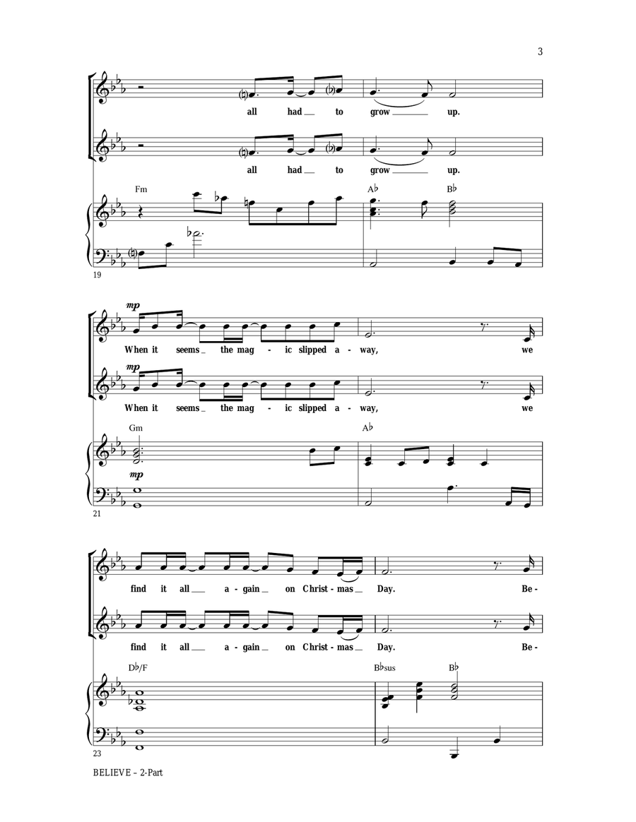 Believe (from The Polar Express) (arr. Mac Huff) 2-Part scores gallery preview page 3
