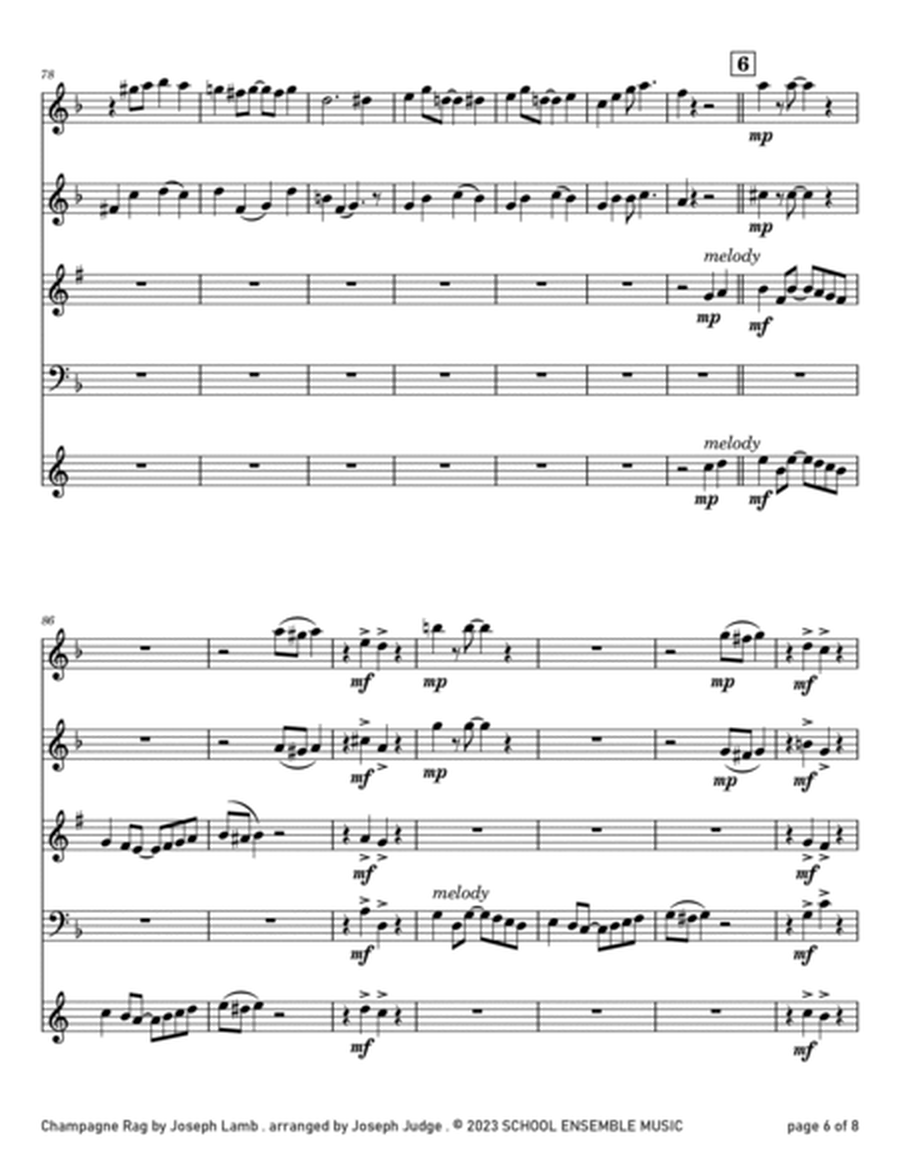 Champagne Rag by Joseph Lamb for Woodwind Quartet in Schools image number null
