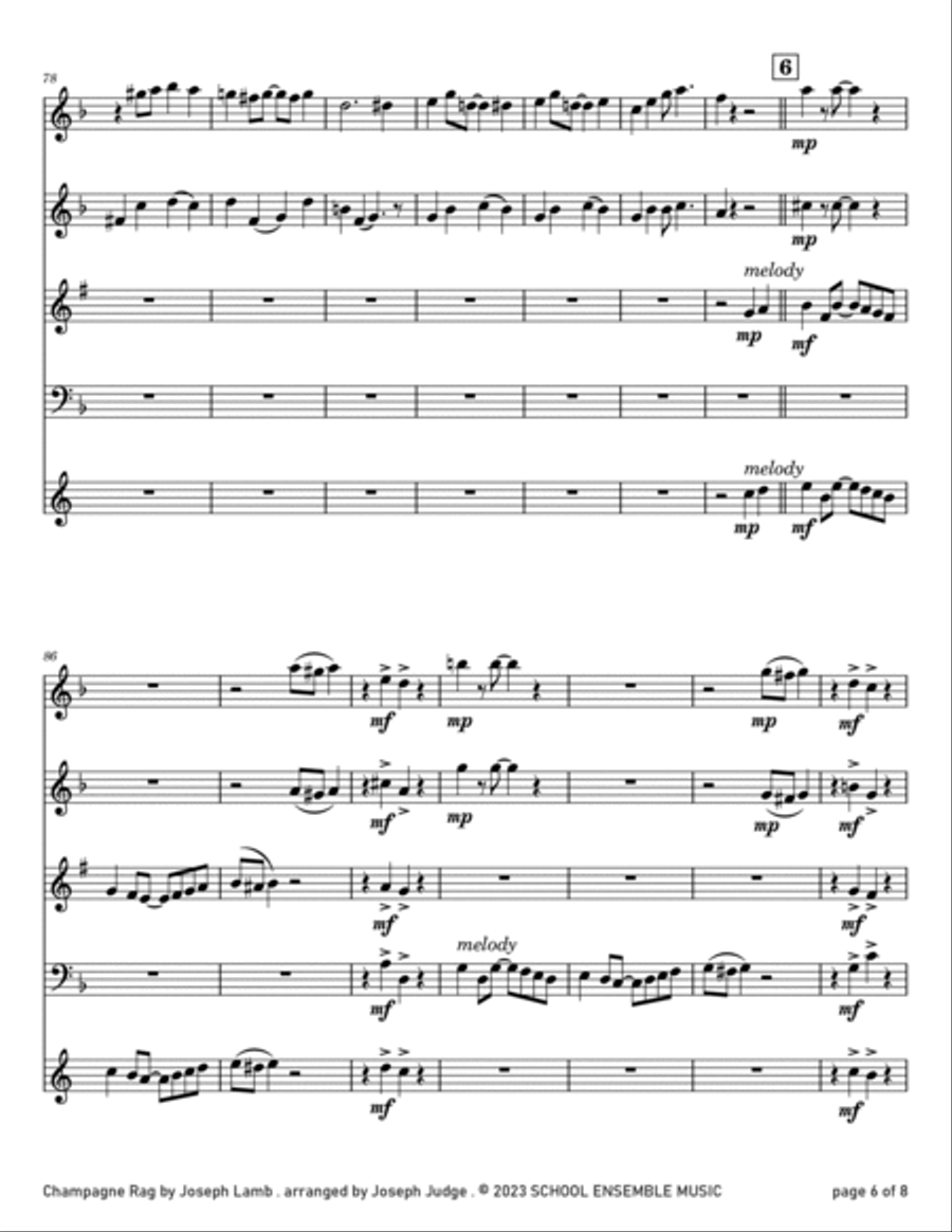 Champagne Rag by Joseph Lamb for Woodwind Quartet in Schools image number null