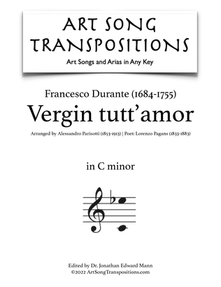 Book cover for DURANTE: Vergin tutt'amor (transposed to C minor)