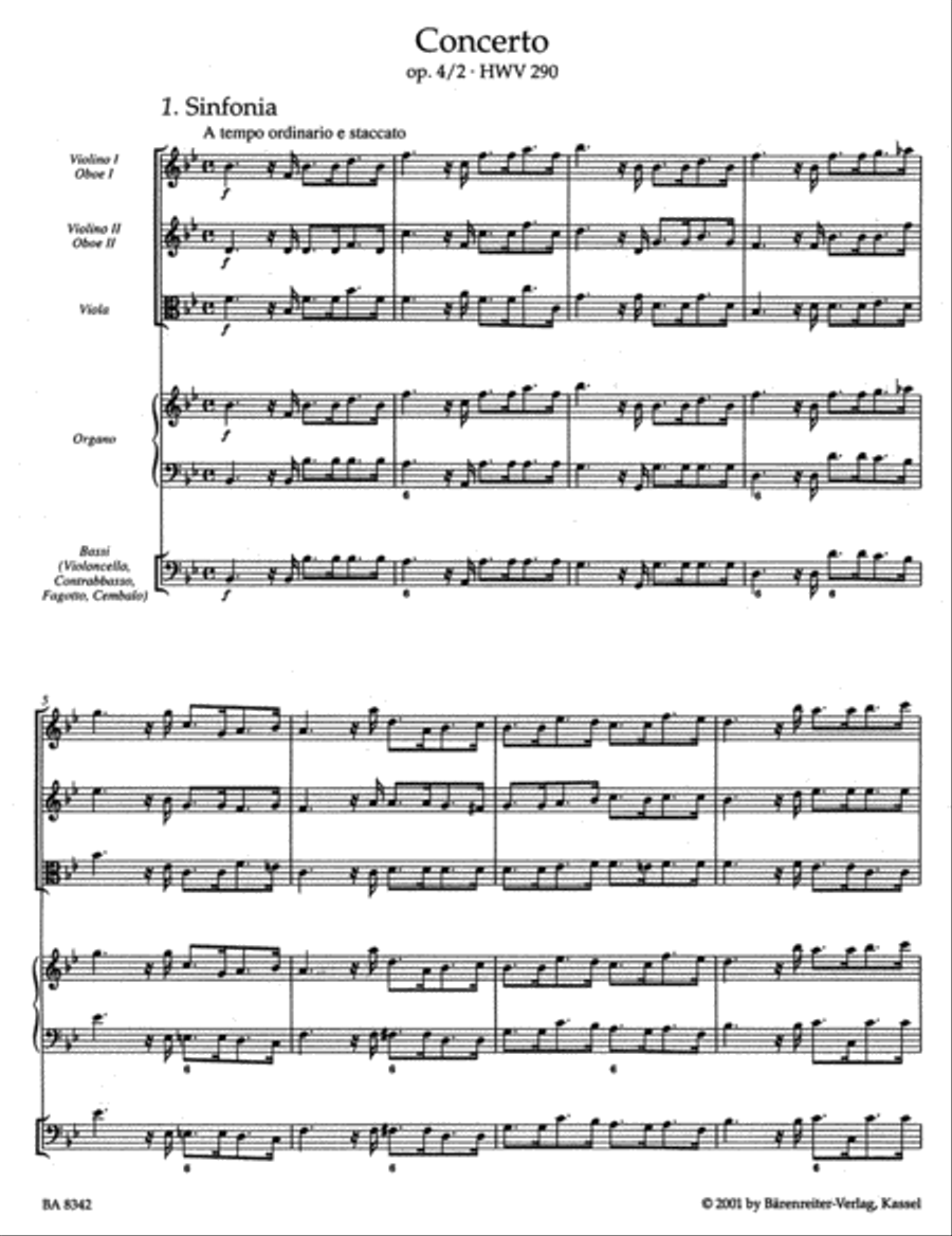Concerto for Organ and Orchestra B flat major, Op. 4/2 HWV 290 Orchestra scores gallery preview page 2