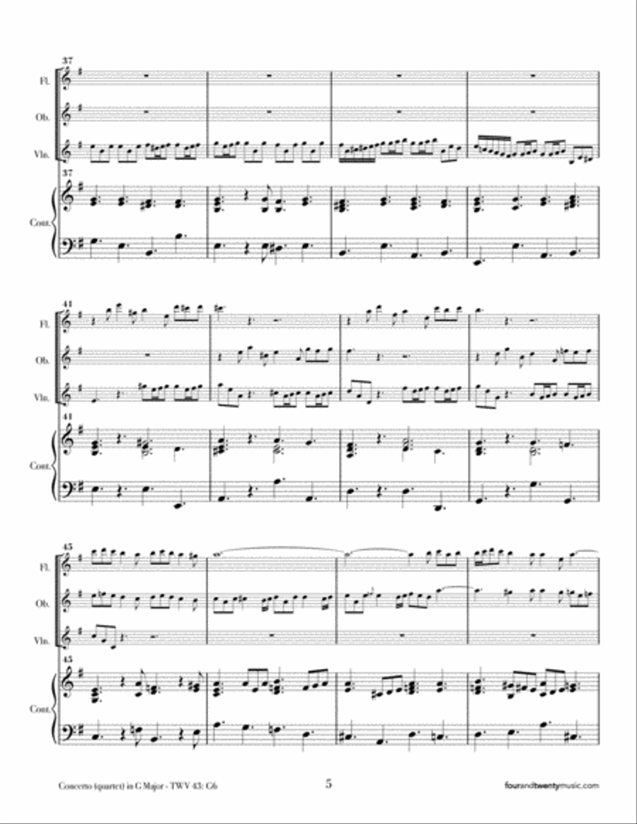 Concerto (Quartet) in G - TWV 43 G6 [Urtext] Small Ensemble scores gallery preview page 5