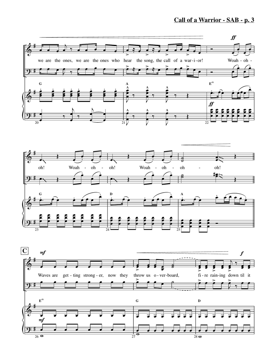 Call of a Warrior (SAB) 3-Part scores gallery preview page 4