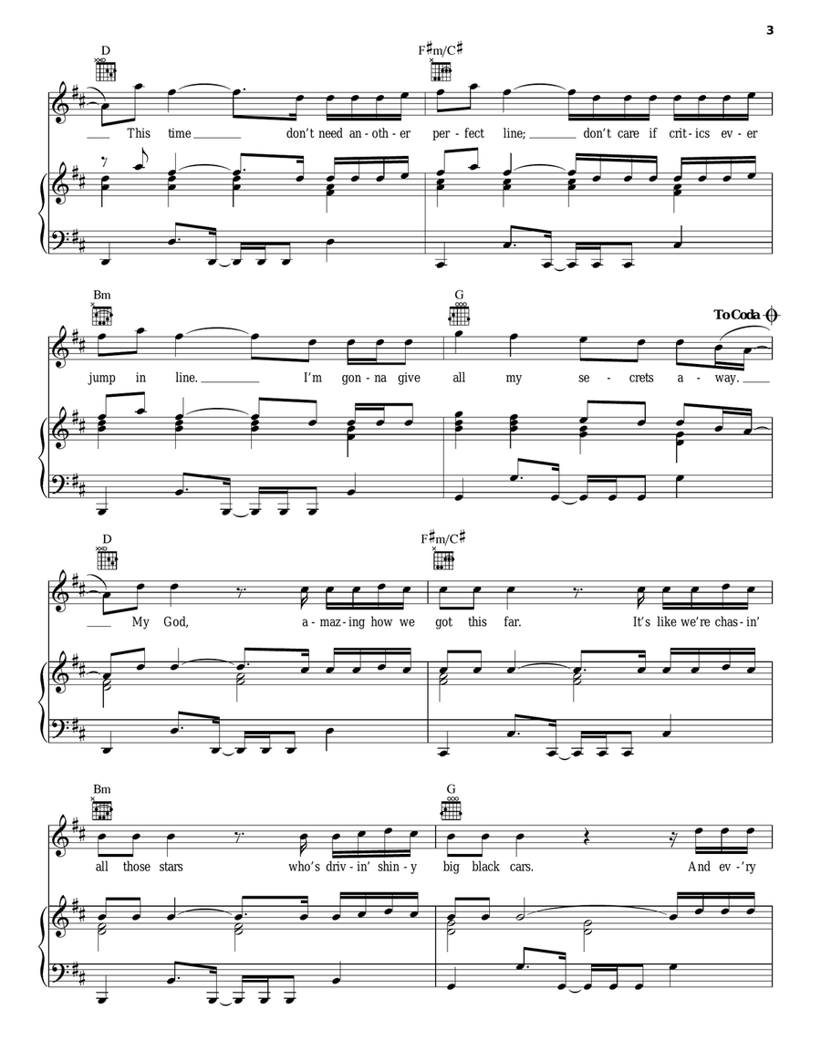 Secrets Piano, Vocal, Guitar scores gallery preview page 3