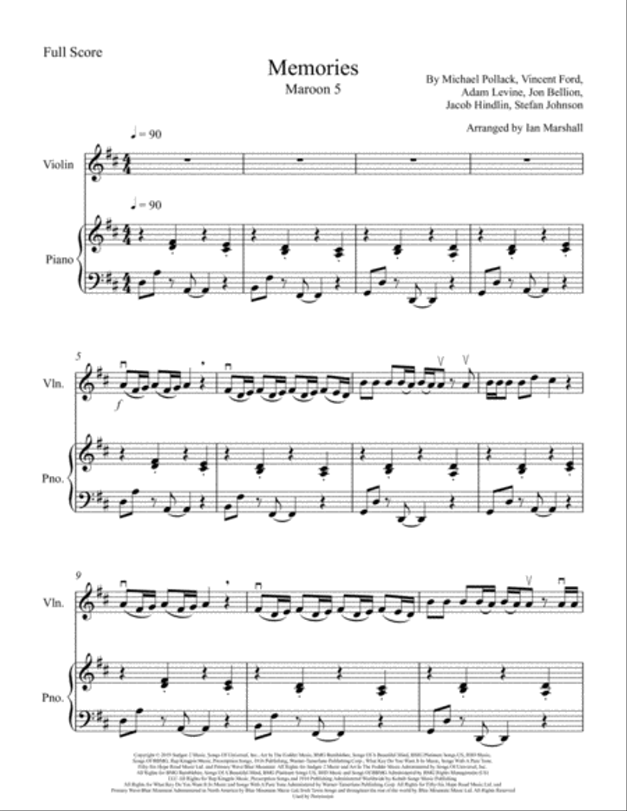 Memories Violin Solo scores gallery preview page 3
