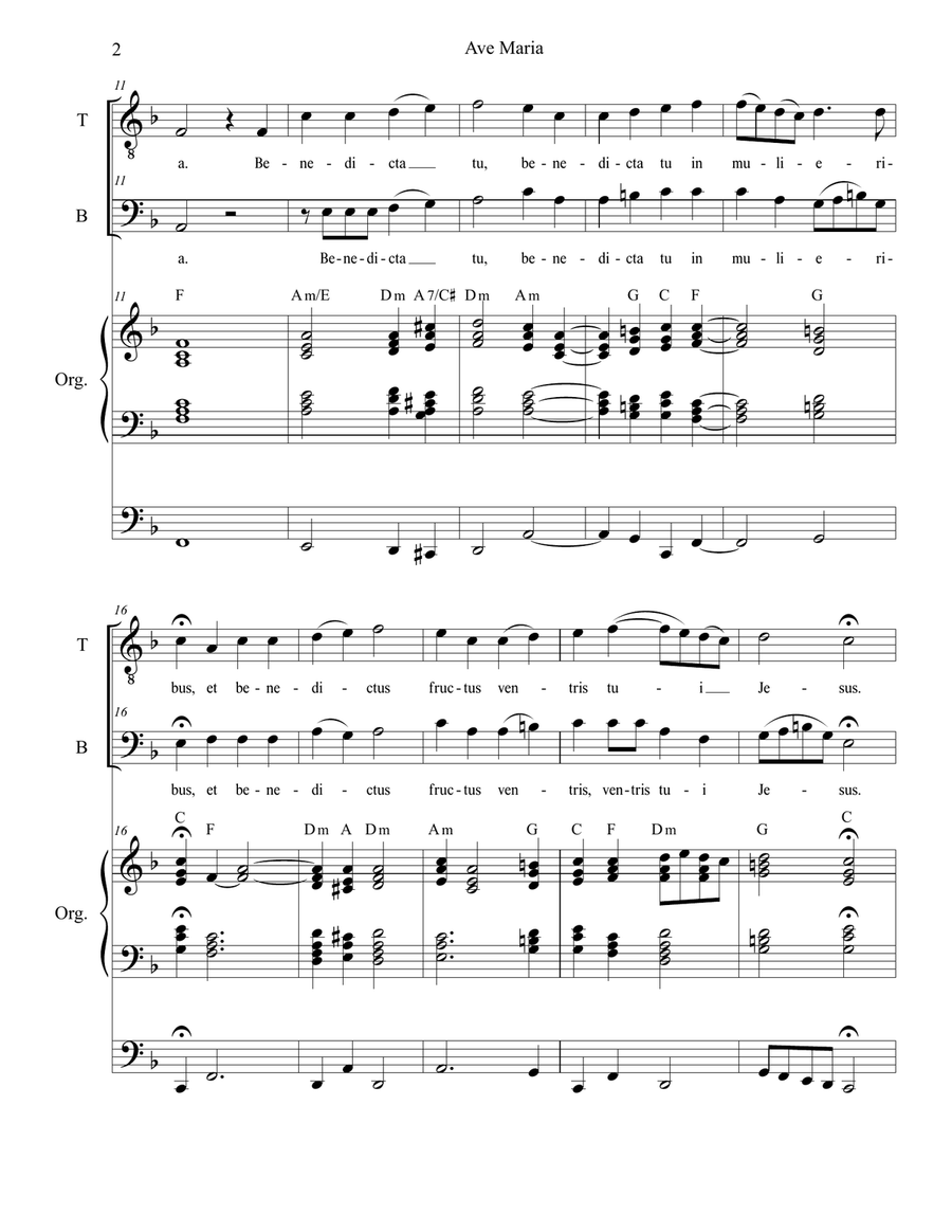 Ave Maria (for 2-part choir (TB) - Organ Accompaniment) TB scores gallery preview page 3