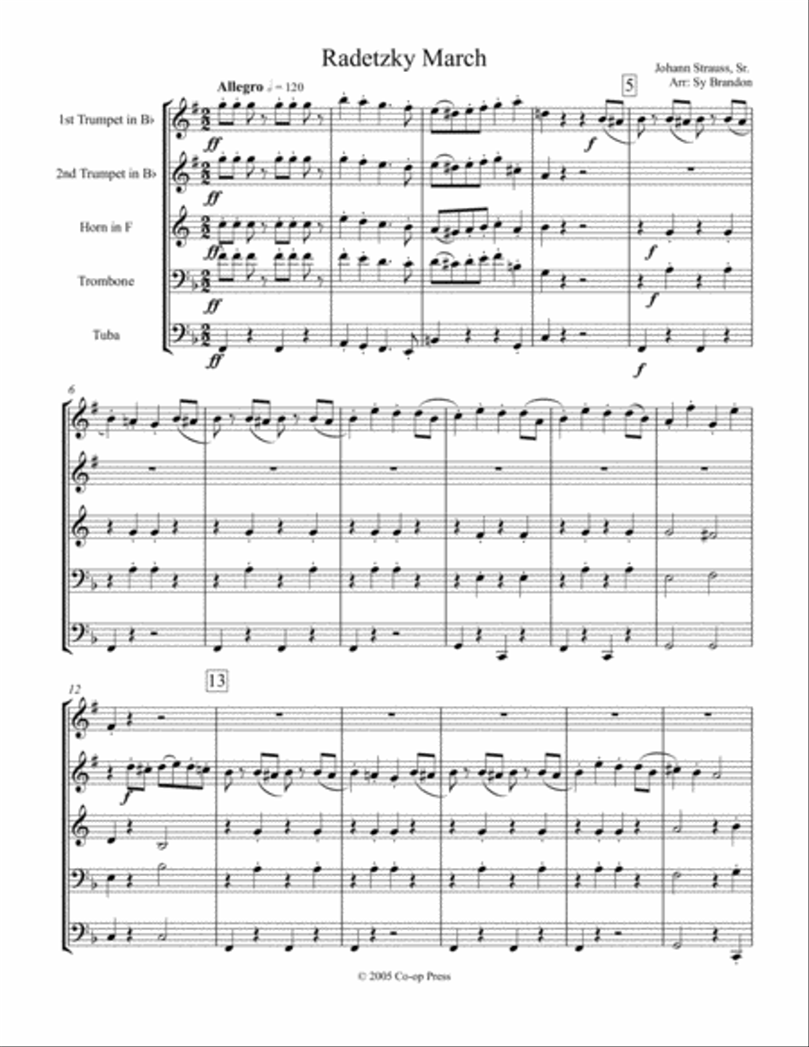 Radetzky March for Brass Quintet Brass Quintet scores gallery preview page 1