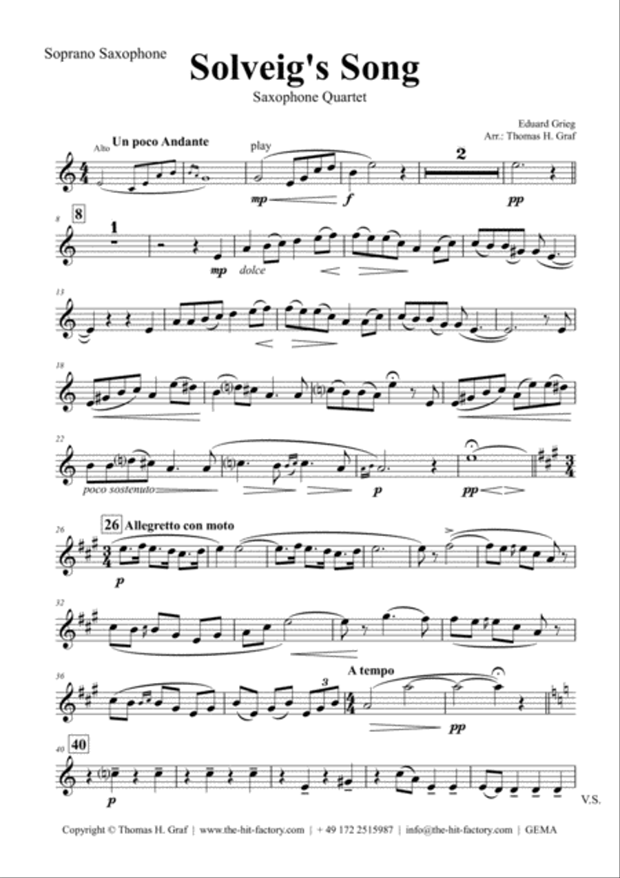 Solveig's Song - from Peer Gynt Suite - Saxophone Quartet Saxophone Quartet scores gallery preview page 5