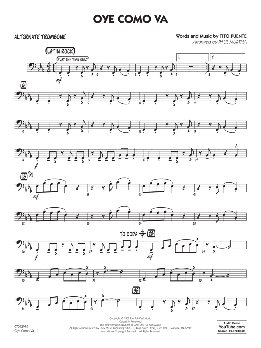 Oye Como Va (arr. Paul Murtha) - Alternate Trombone