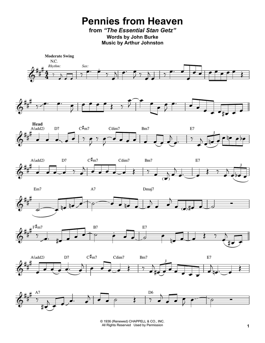 Pennies From Heaven Alto Saxophone scores gallery preview page 1
