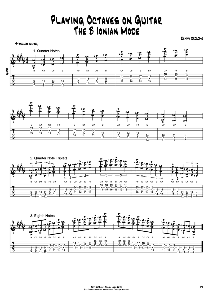 Playing Octaves on Guitar - The B Ionian Mode Acoustic Guitar scores gallery preview page 1