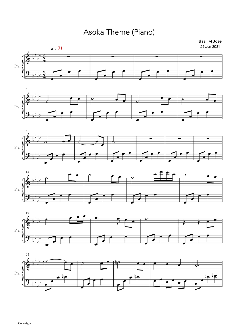 Asoka Theme Piano Solo scores gallery preview page 1