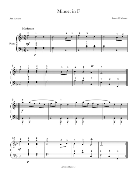 leopold mozart minuet in f sheet music for easy piano classical minuet image number null