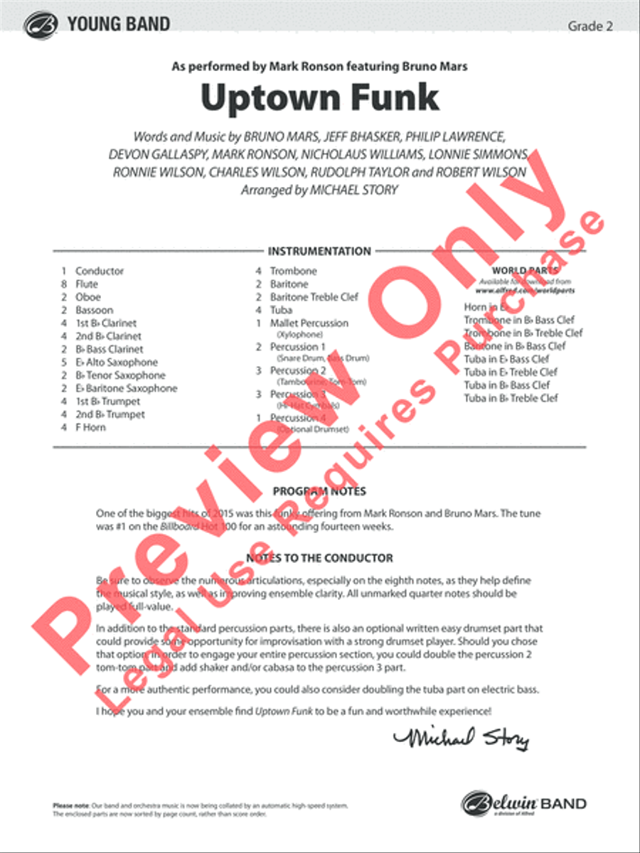 Uptown Funk Concert Band scores gallery preview page 16