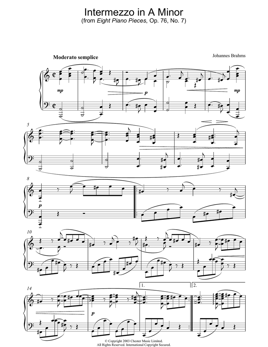 Intermezzo in A Minor (from Eight Piano Pieces, Op. 76, No. 7) Piano Solo scores gallery preview page 1
