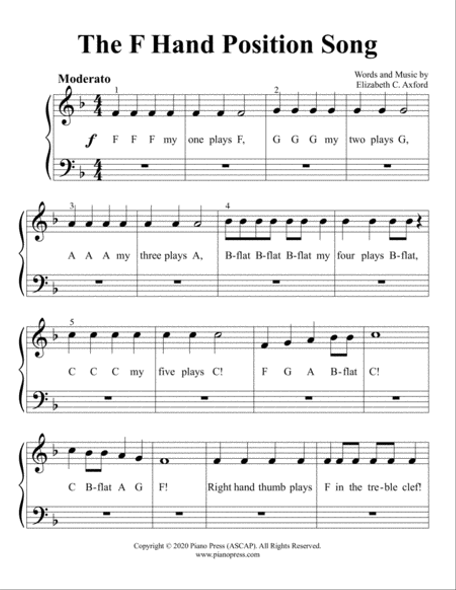 The F Hand Position Song The F Hand Position Song Piano Method scores gallery preview page 2
