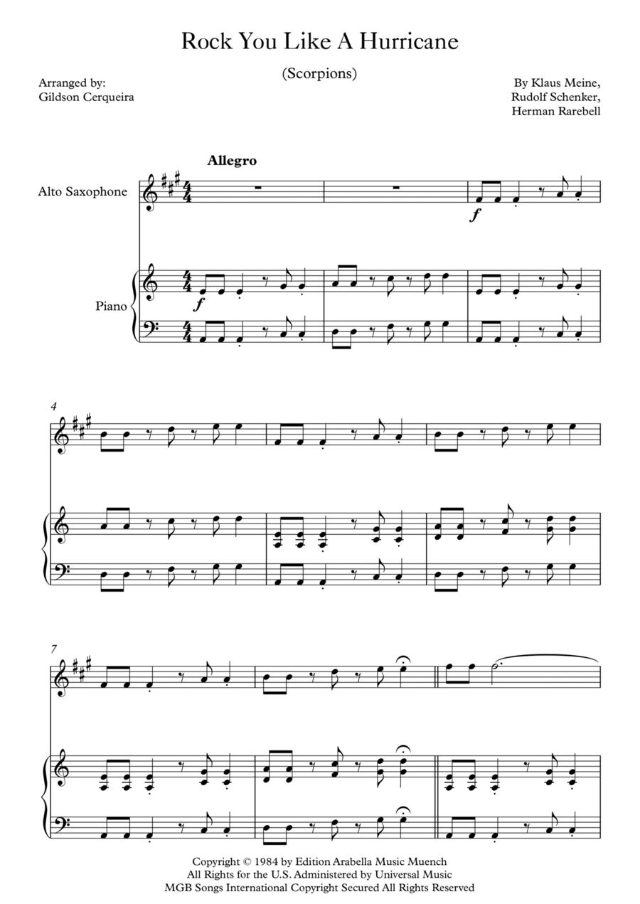 Rock You Like A Hurricane Alto Saxophone scores gallery preview page 1