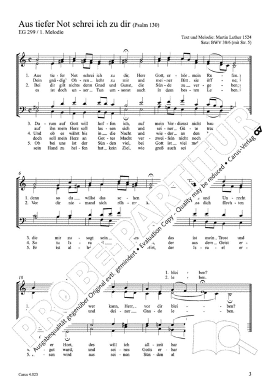 Luther Lieder in settings by J. S. Bach for mixed choir SATB 4-Part scores gallery preview page 4