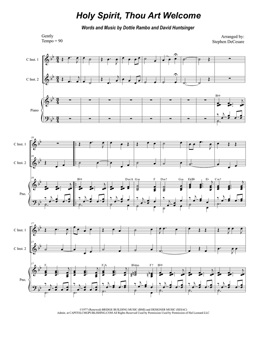 Holy Spirit, Thou Art Welcome Flute scores gallery preview page 1