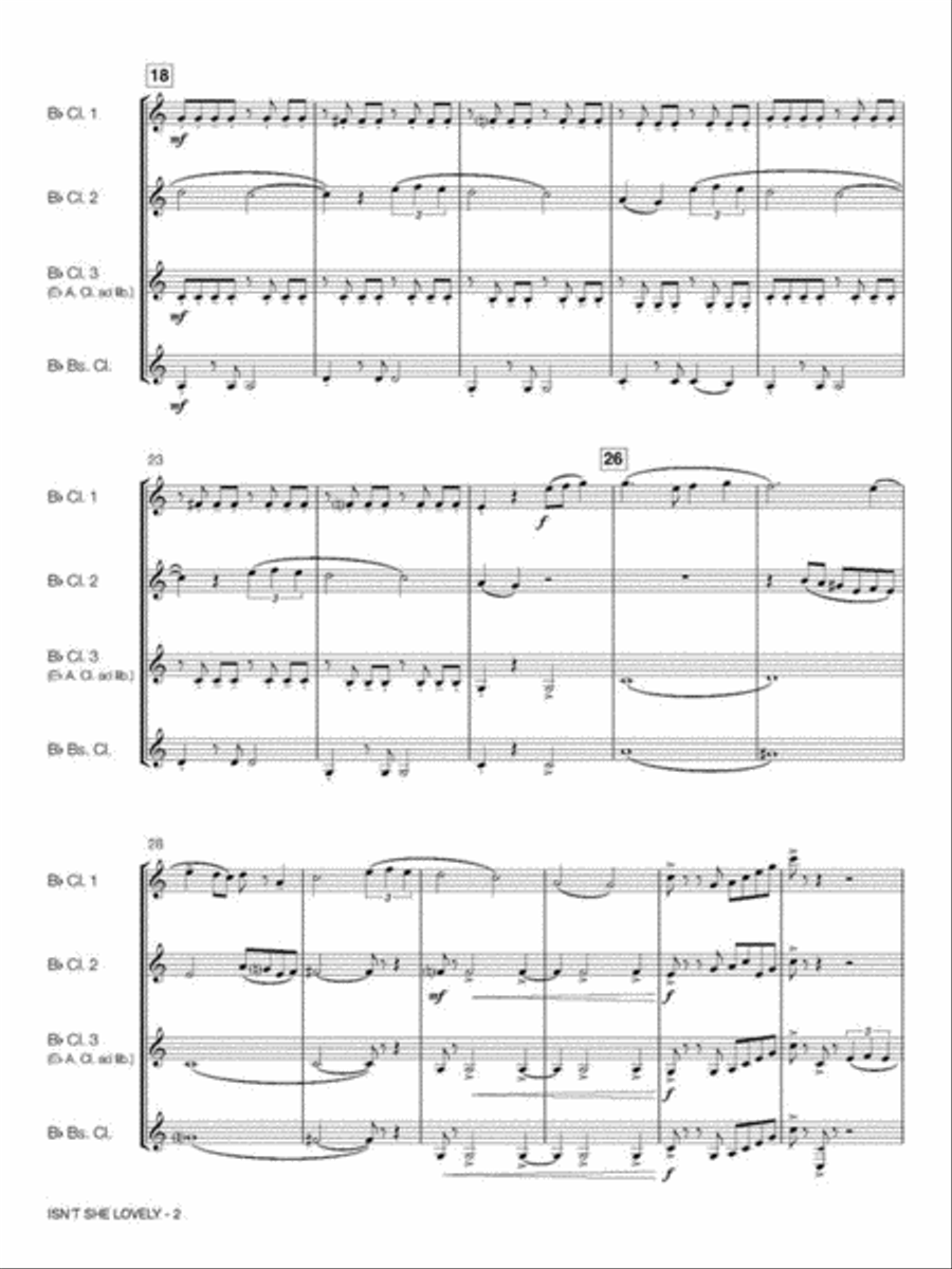 Isn't She Lovely Clarinet Quartet scores gallery preview page 4