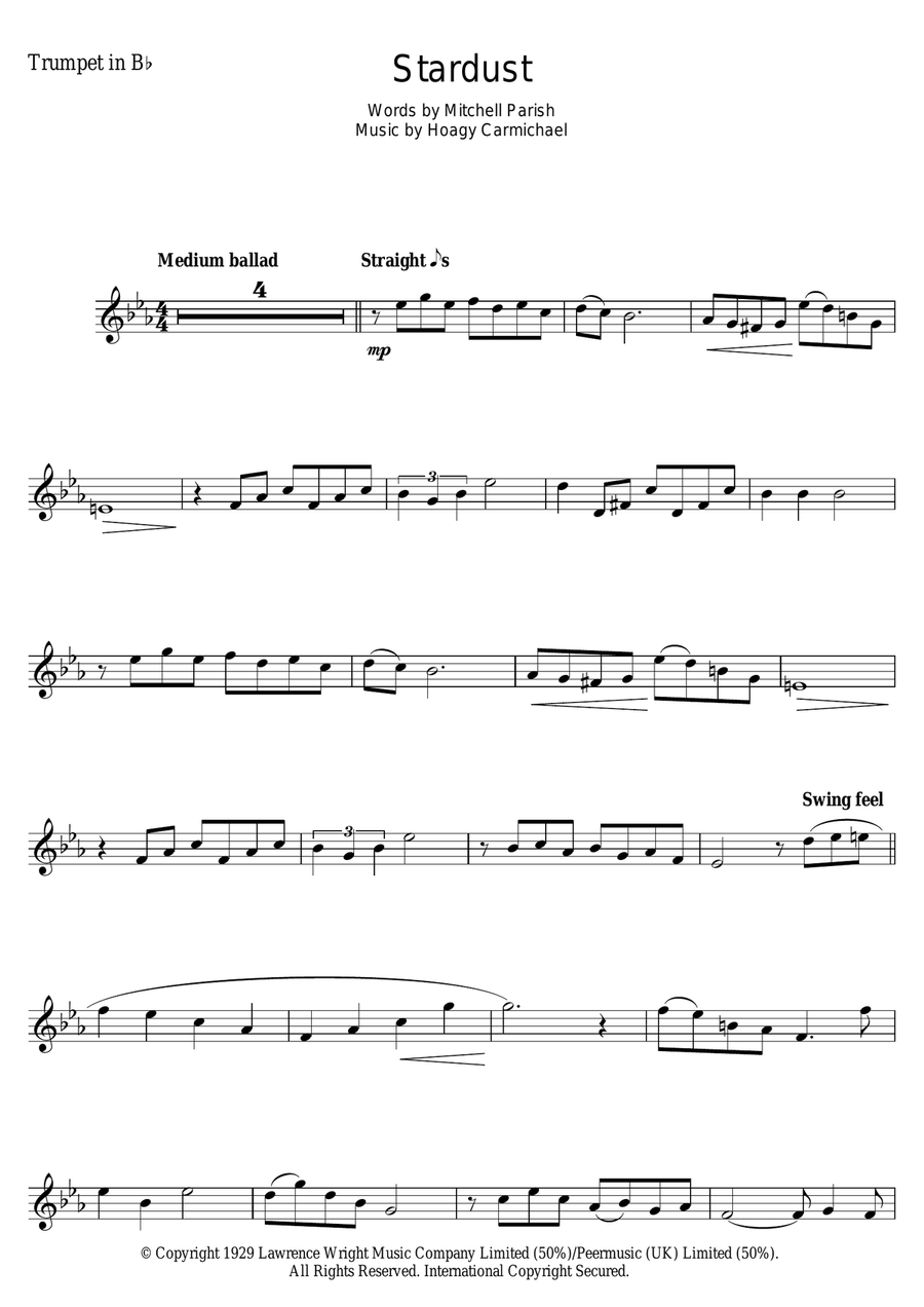 Stardust Stardust Trumpet Solo scores gallery preview page 1