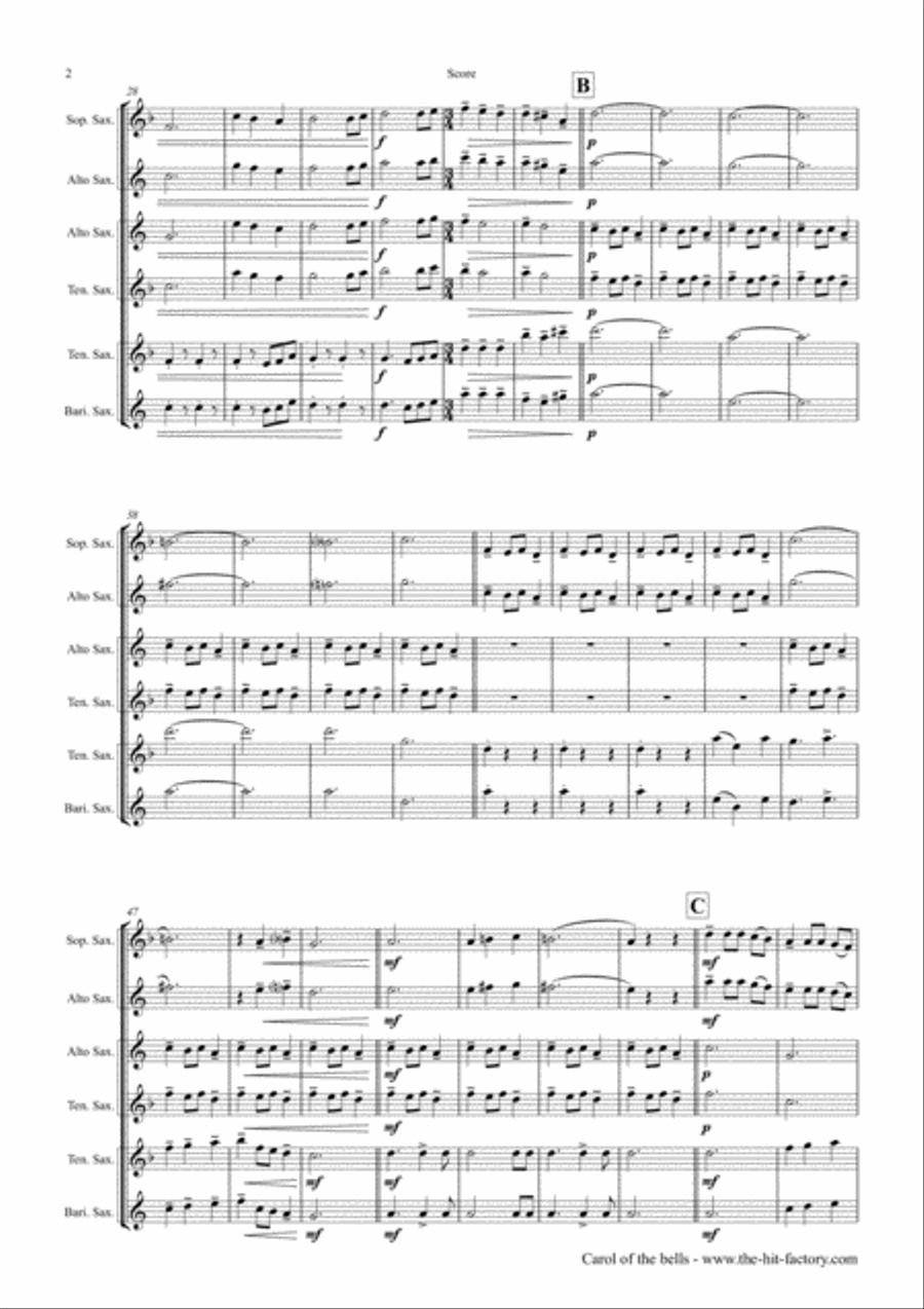 Carol of the Bells - Pentatonix style - Saxophone Trio Woodwind Trio scores gallery preview page 2