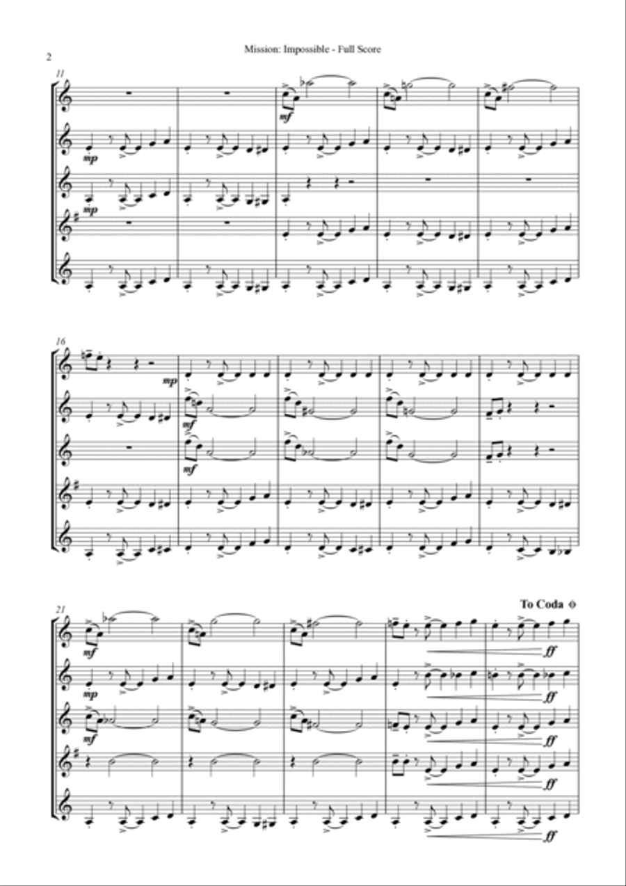 Mission: Impossible Theme from the Paramount Television Series MISSION: IMPOSSIBLE Small Ensemble scores gallery preview page 5