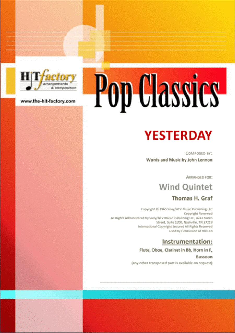 Yesterday Woodwind Quintet scores gallery preview page 1