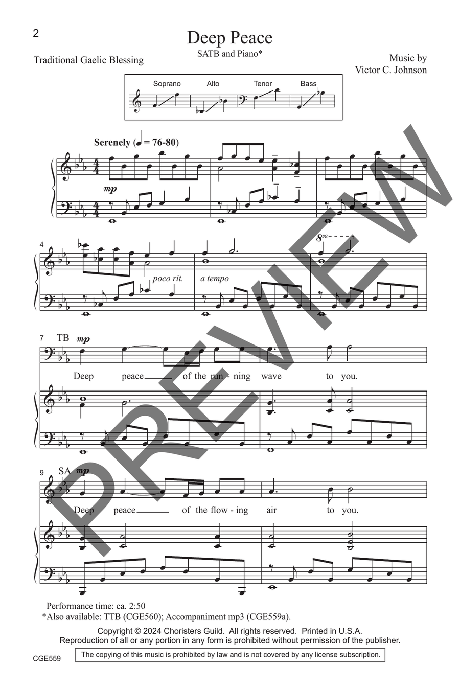 Deep Peace (SATB) 4-Part scores gallery preview page 3