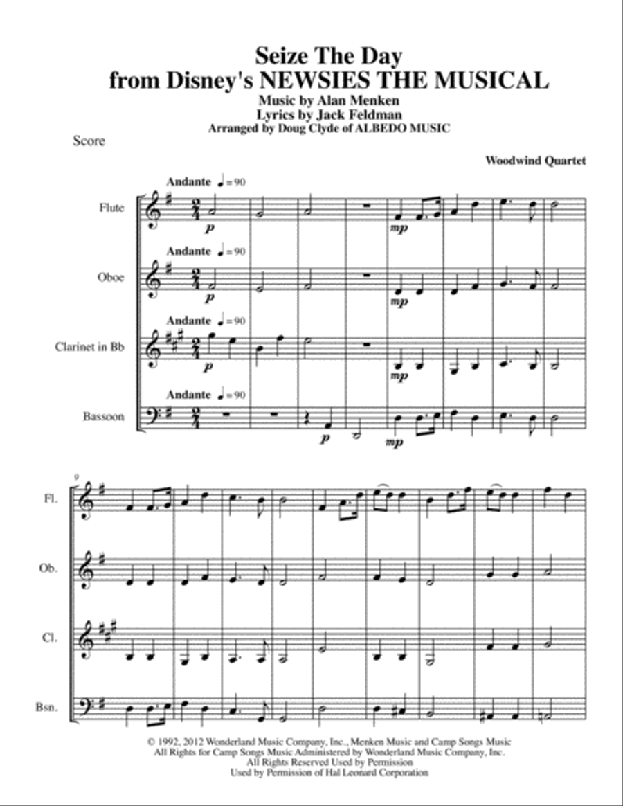 Seize The Day Seize The Day Woodwind Quartet scores gallery preview page 1
