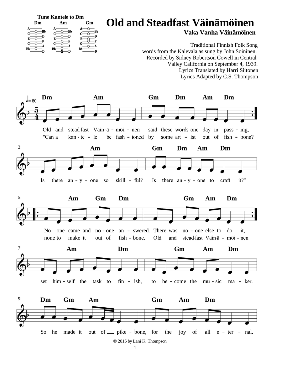 Five Finnish Story Songs with sing-able English and Finnish lyrics Part scores gallery preview page 2