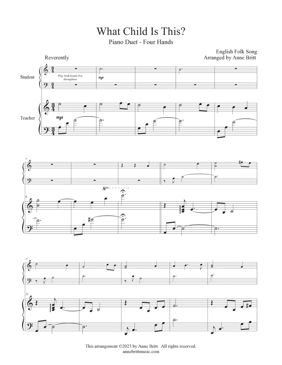 What Child Is This? (late elementary student/teacher piano duet) Piano Method scores gallery preview page 1