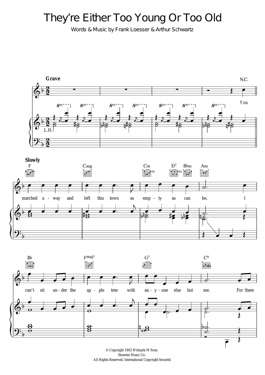 They're Either Too Young Or Too Old Piano, Vocal scores gallery preview page 1