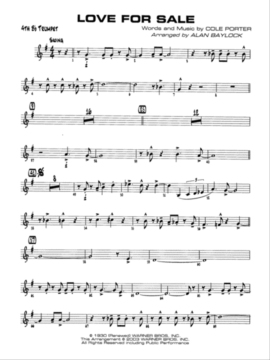 Love for Sale 4th B flat Trumpet by Cole Porter Jazz Ensemble