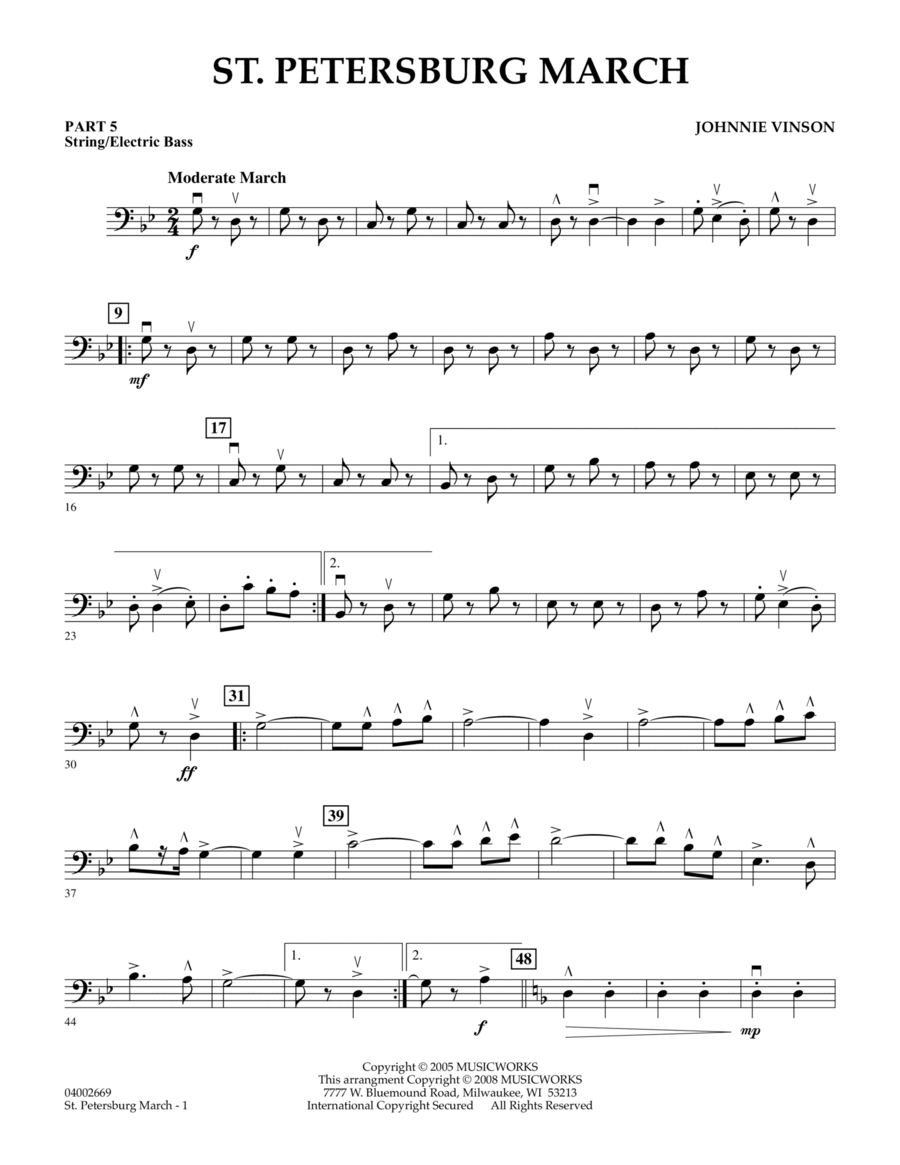 St. Petersburg March - Pt.5 - String/Electric Bass Concert Band scores gallery preview page 1