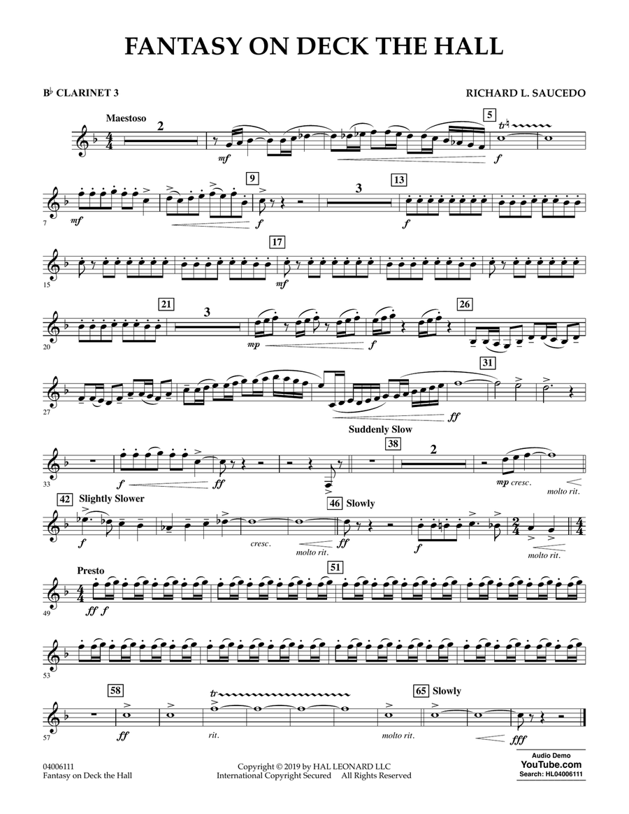Fantasy on Deck The Hall - Bb Clarinet 3 Concert Band scores gallery preview page 1