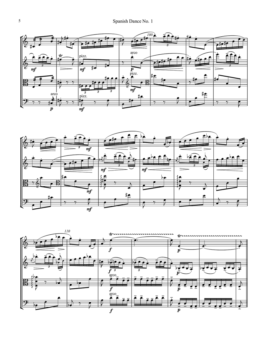 Spanish Dance No. 1, Danza from La vida breve for string quartet String Quartet scores gallery preview page 6