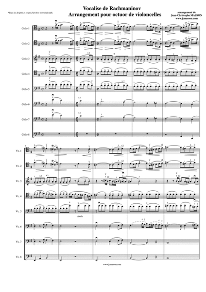 Vocalise by Rachmaninov arranged for 8 cellos --- FULL SCORE AND PARTS --- Arrangement JCM 2012 image number null