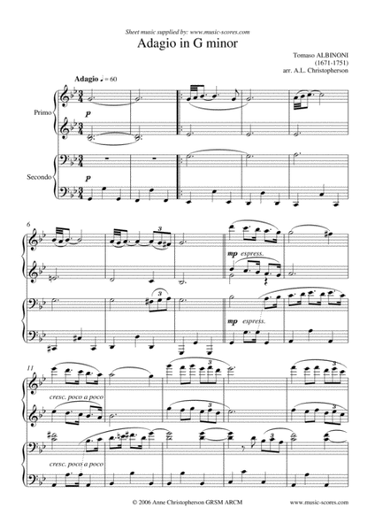 Albinoni Adagio - Piano Duet image number null