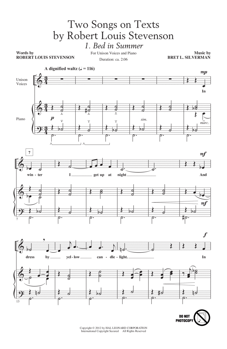 Two Songs On Texts By Robert Louis Stevenson Unison Choir scores gallery preview page 1