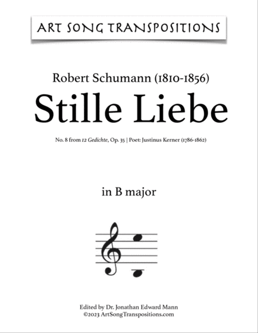 SCHUMANN: Stille Liebe, Op. 35 no. 8 (transposed to C major, B major, and B-flat major) Voice scores gallery preview page 6