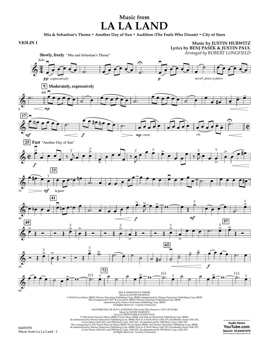 Music from La La Land - Violin 1 Orchestra scores gallery preview page 1