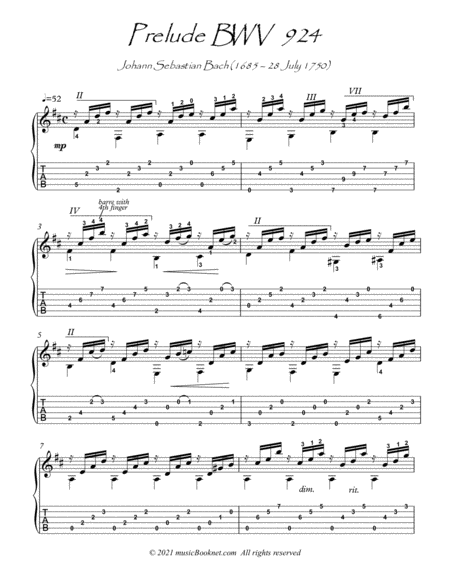Bach for Guitar Prelude BWV 924 guitar solo image number null
