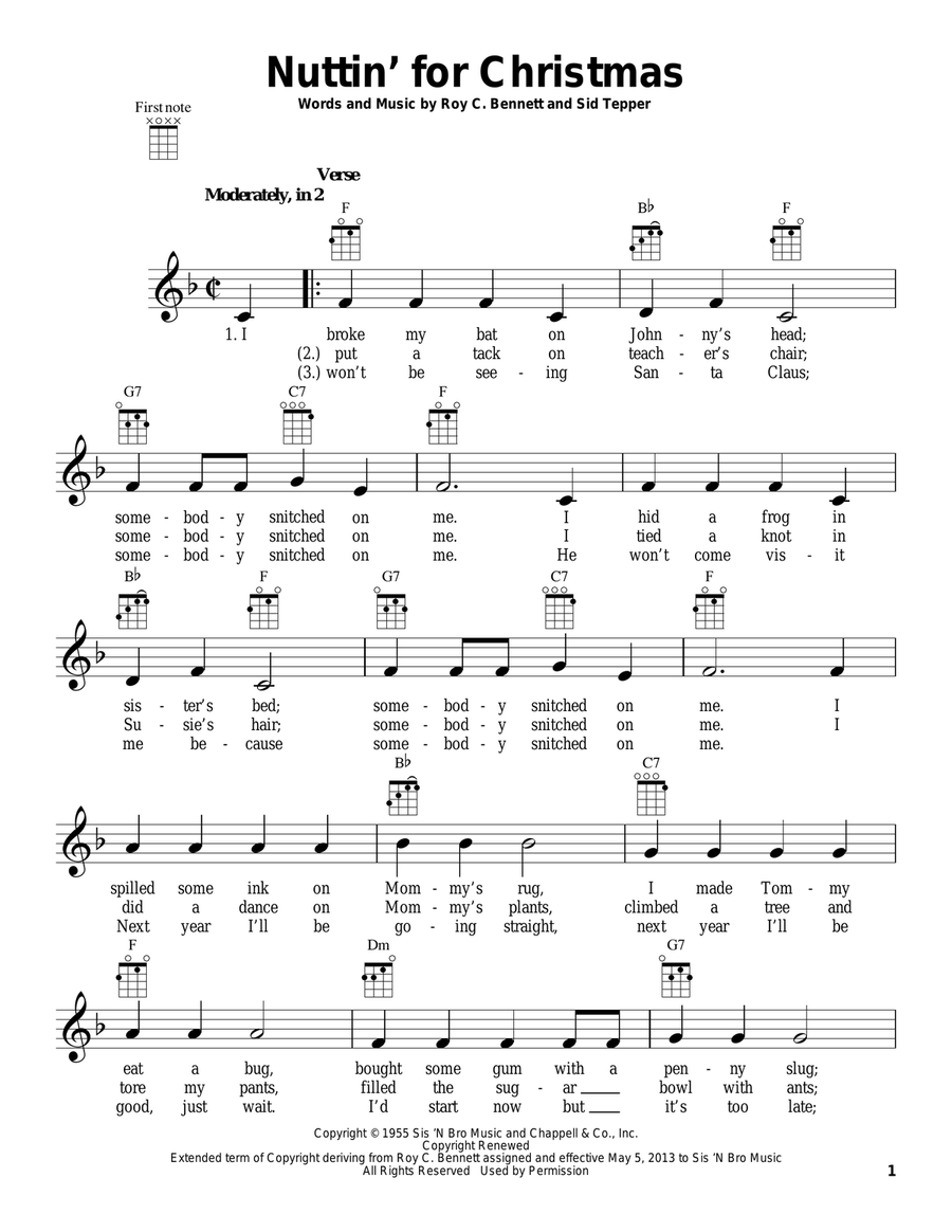 Nuttin' For Christmas Nuttin' For Christmas Ukulele scores gallery preview page 1