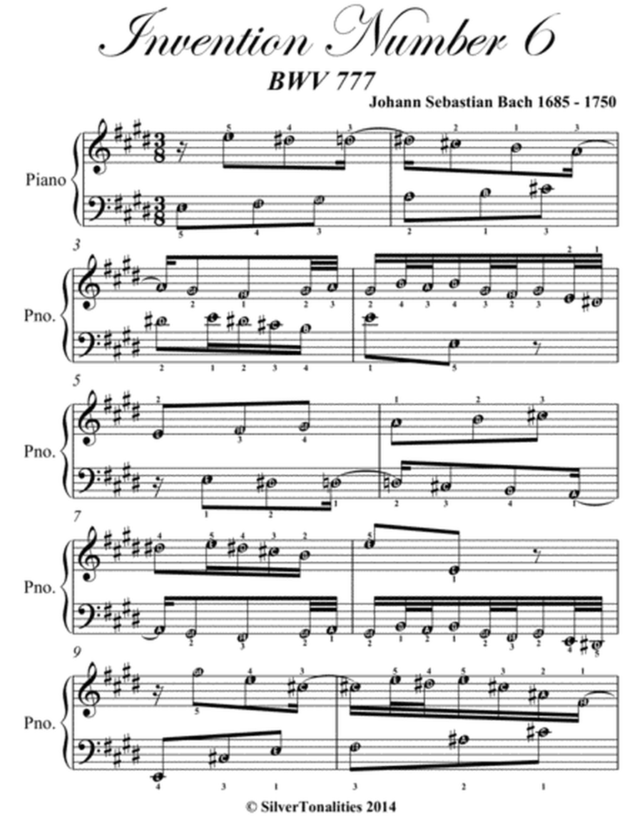 Invention Number 6 BWV 777 Easy Piano Sheet Music