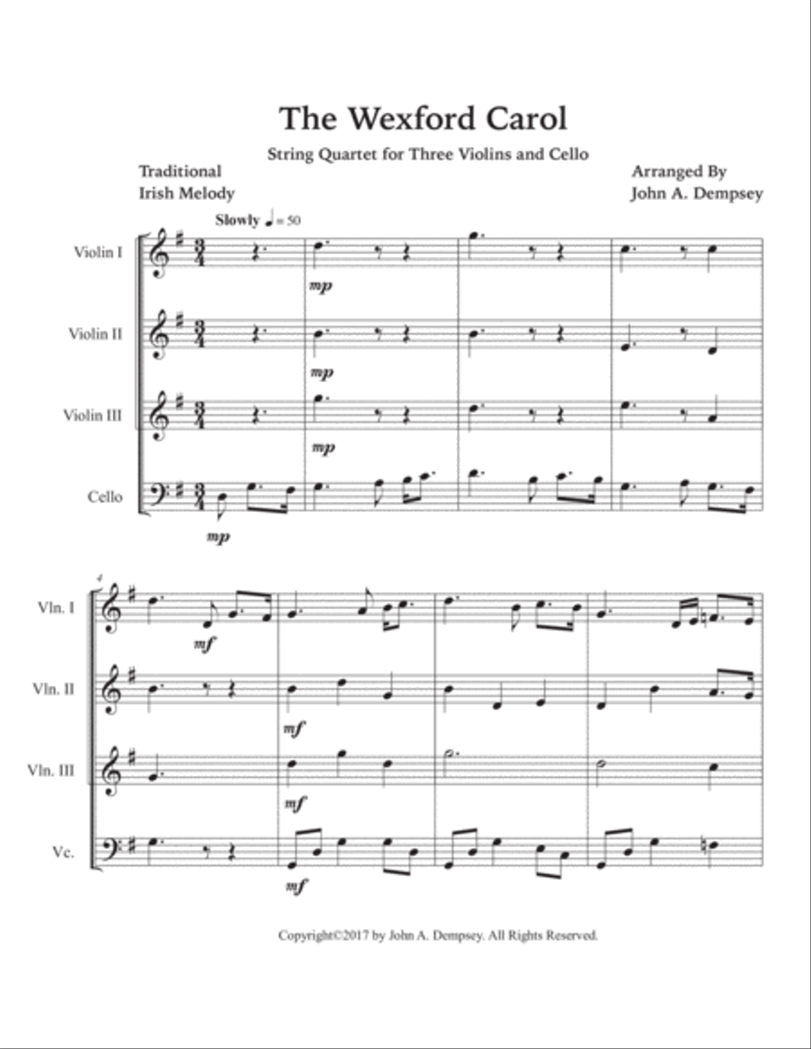 The Wexford Carol (String Quartet): Three Violins and Cello image number null