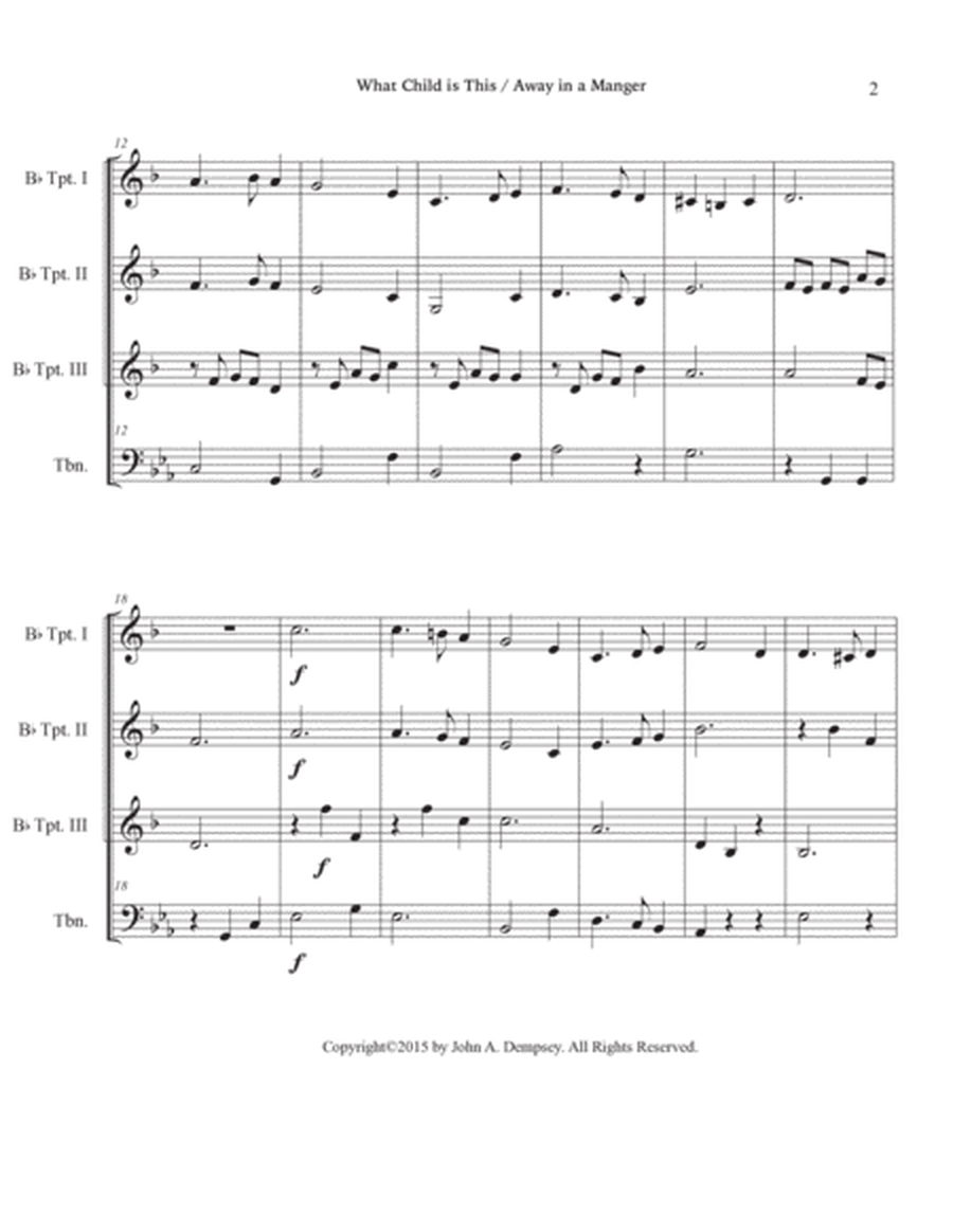Christmas Medley (What Child is This / Away in a Manger): Quartet for Three Trumpets and Trombone image number null